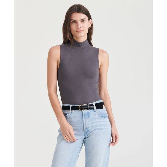NEW Naadam Modal Cashmere Sleeveless Mockneck Bodysuit in Dark Granite Gray Smal - Picture 1 of 8
